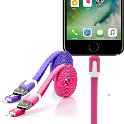 GVC 1 Metre Strong Tangle Free Flat Micro USB Cable for Sync & Charge, Hot Pink