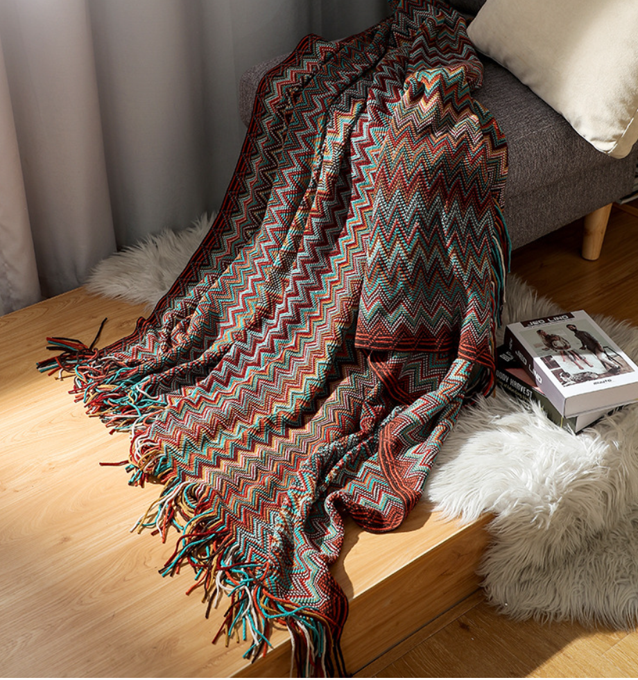 Aztec Boho Blanket  features an attractive chevron design