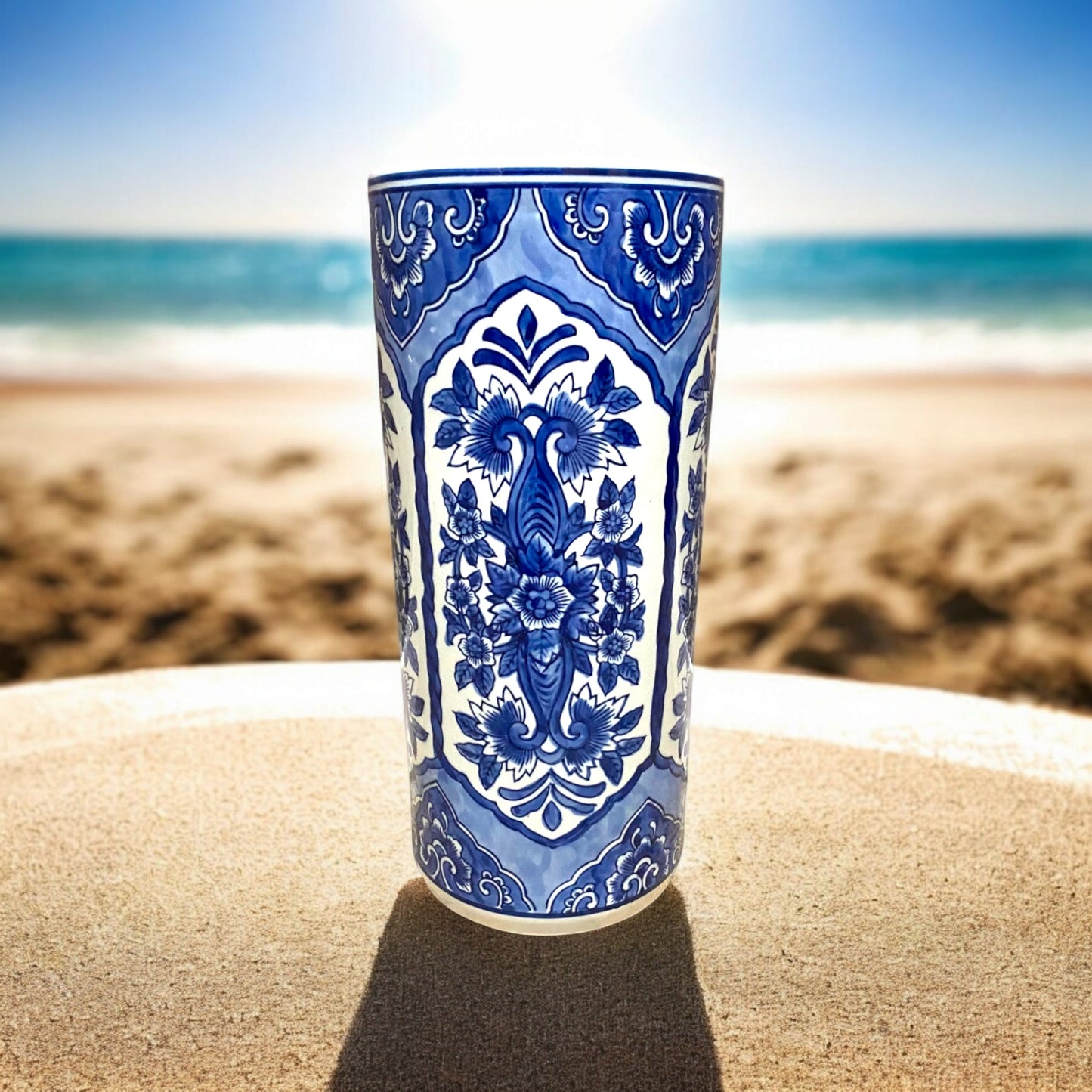 AcaciaHome Durable Ceramic Round Umbrella stand–Perfect Holder for Home, Office, & Entryway - Adds a Sophisticated Touch to Living Spaces for Canes, & Walking Sticks (Blue & White)