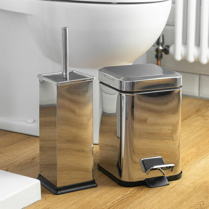 Chrome Square Toilet Brush & Bin Set