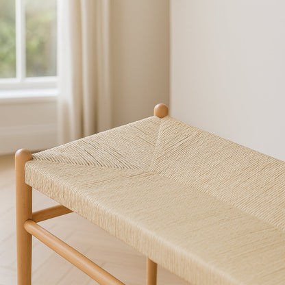 Beige Wooden Wishbone Dining Bench