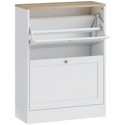 HOMCOM Narrow Shoe Cabinet with 2 Flip Drawers and Adjustable Shelves - White