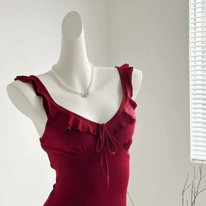 Pure Color Gentle Backless Sling Dress Women