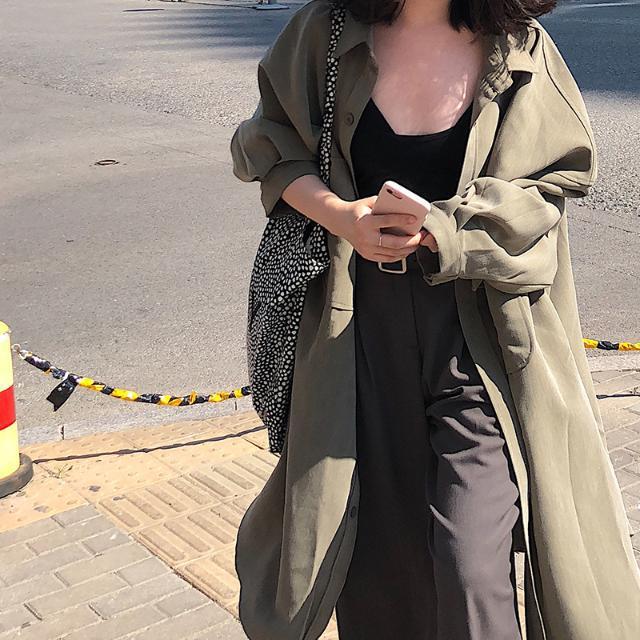Spring Solid Color Single-breasted Batwing Sleeve Mid-length Long Sleeve Trench Coat Women