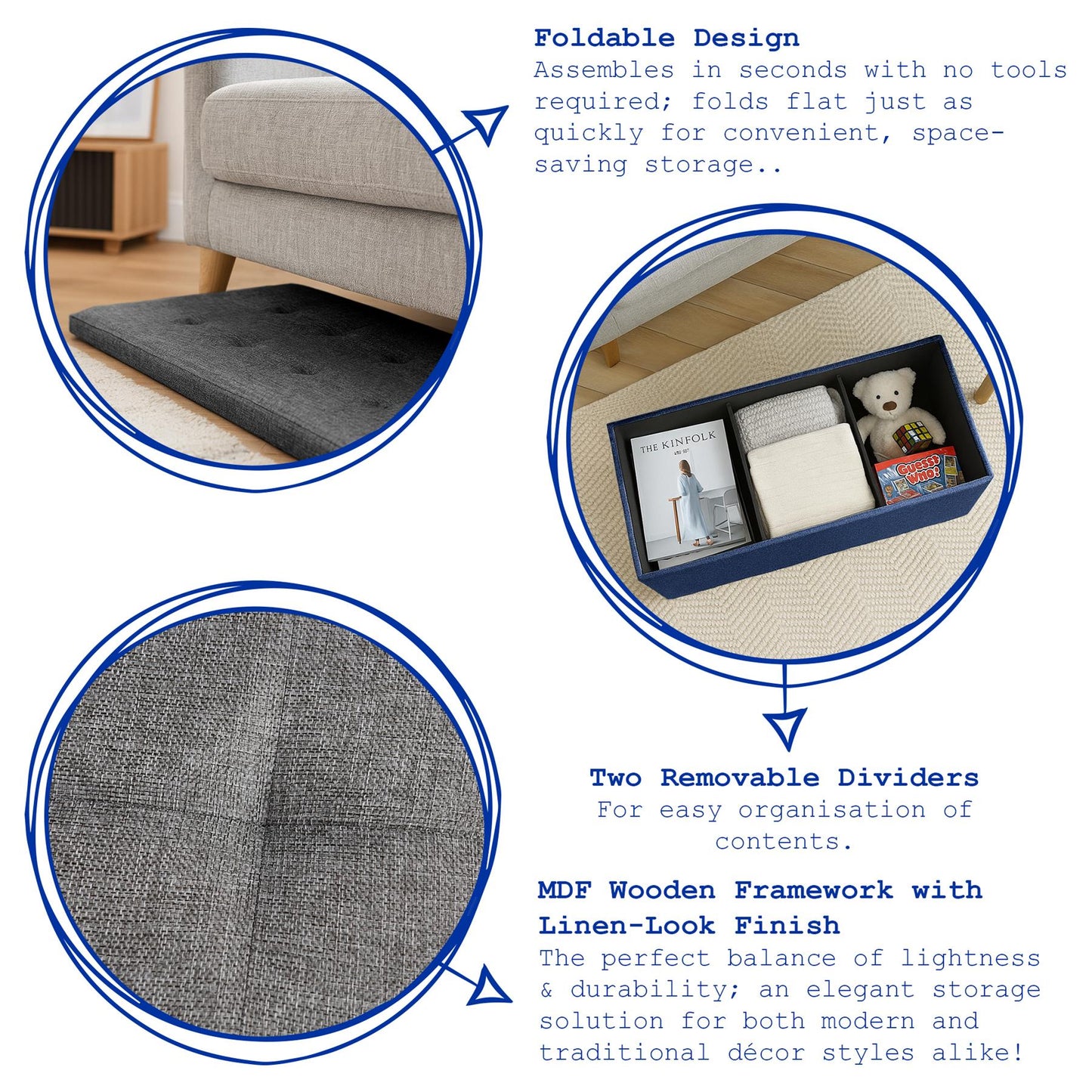 Foldable Storage Ottoman - 111 x 37 x 39cm