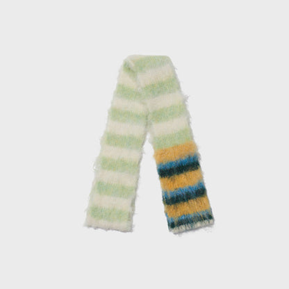 Contrast-color Striped Knit Women's Narrow Soft And Fluffy Wool Scarf