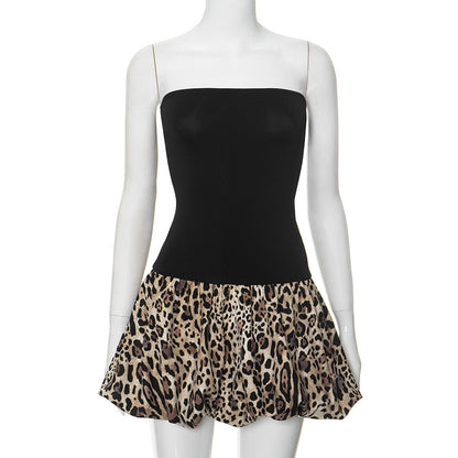 Summer Strapless Color-block Slim Sexy Strapless Dress