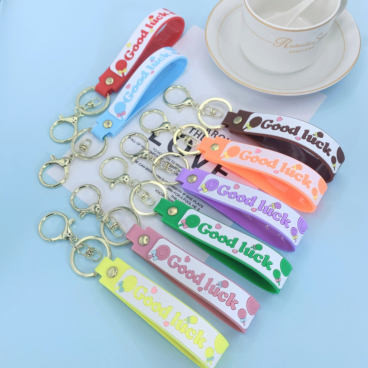Lollipop Rainbow-colored Belt Hand Strap Keychain