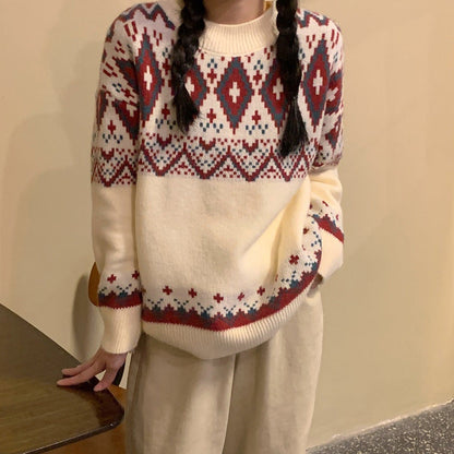 Loose Retro Idle Style Pullover Knitted Top