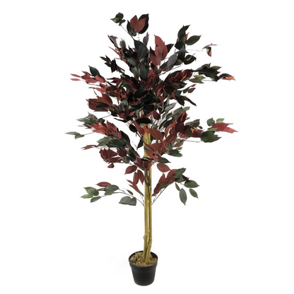120cm (4ft) Artificial Red Ficus Tree With Gold Metal Planter