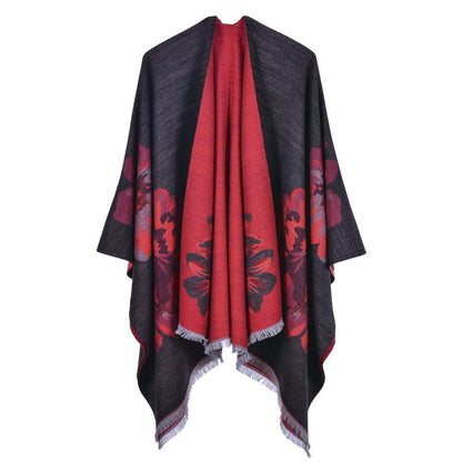 European And American Fashion Jacquard Split Thickened Warm Split Shawl