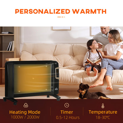 HOMCOM Mica Electric Space Heater, Portable Heater for Home with 2 Heat Settings, Living Room, Study, Garage, Adjustable Temperature 18-30\'c2\'b0C, 1000W/2000W, Black