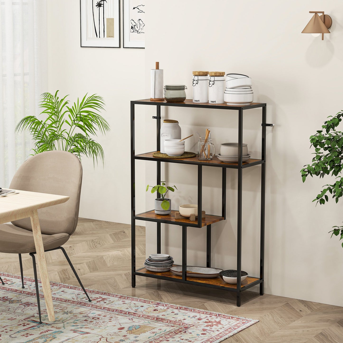 HOMCOM 4-Tier Bookshelf with Open Shelves - Rustic Brown