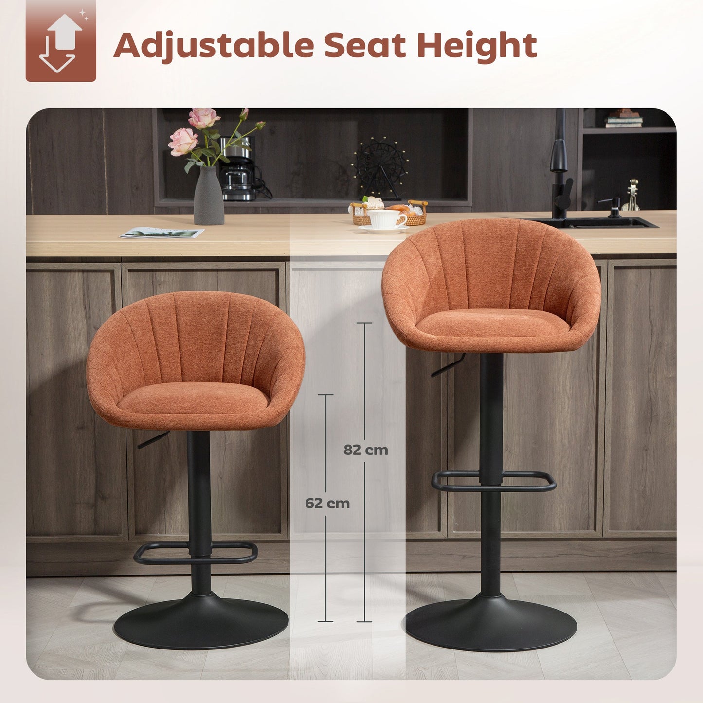 HOMCOM Set of Two Relaxed Tub Bar Stools - Orange