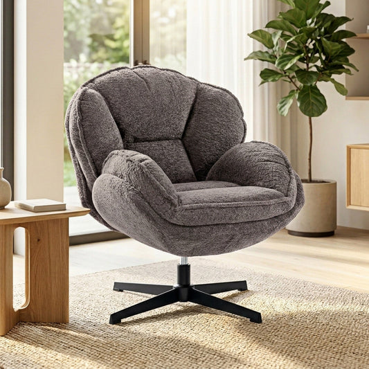 HOMCOM Modern Wingback Accent Chair, Velvet Armchair with Four-Star Base, S-Springs, Swivel, Grey