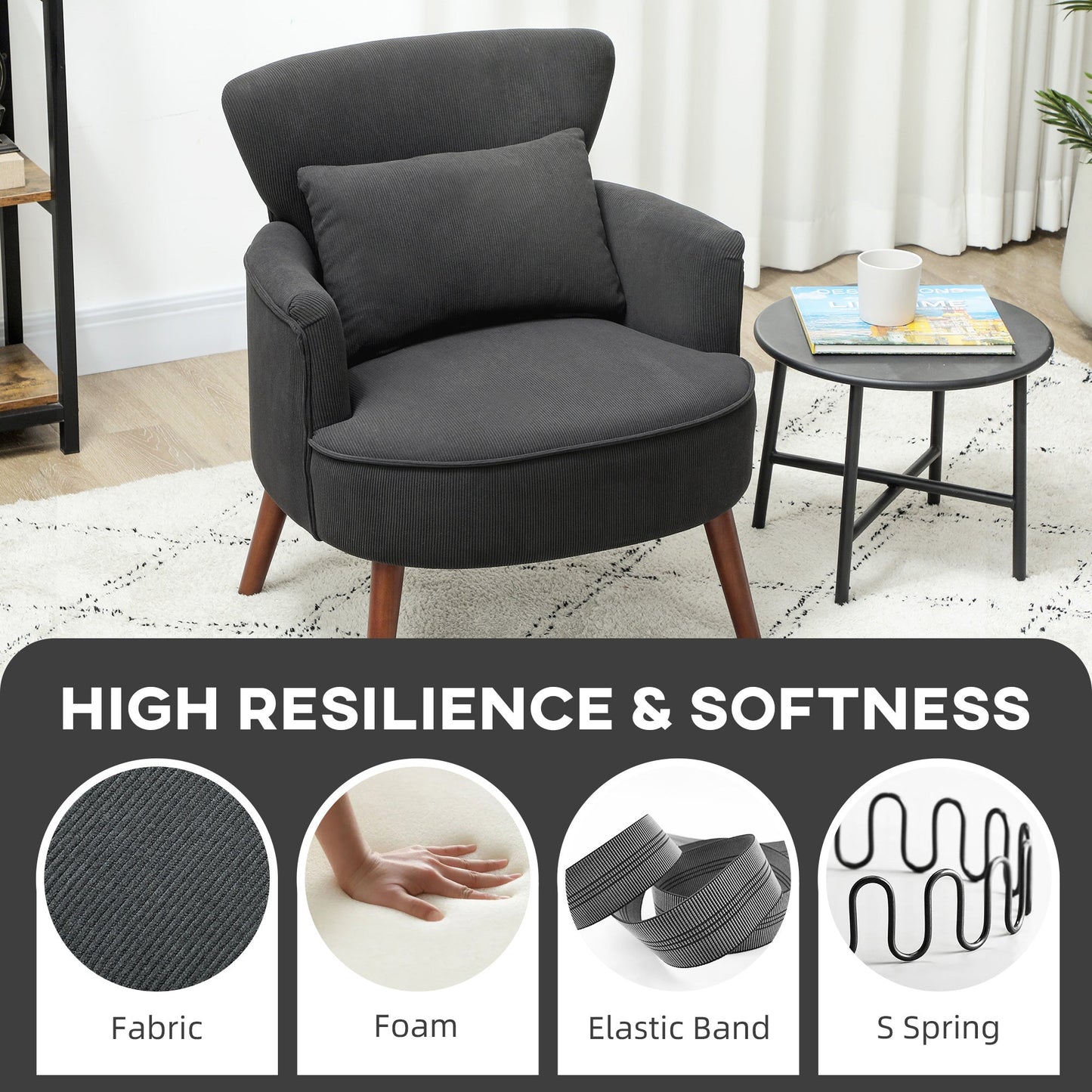 HOMCOM Corduroy Retro Accent Chair - Black