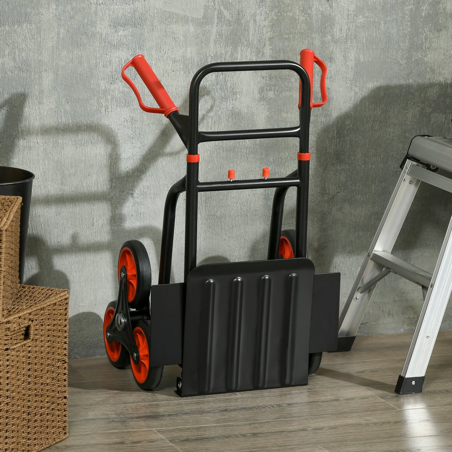 DURHAND Steel Climbing Stairs Trolley Hand Trucks 6-Wheels Foldable Load Cart 120kg, Red