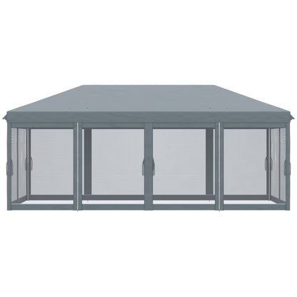 Outsunny 3 x 6m Pop Up Gazebo, Outdoor Canopy Shelter, Marquee Party Wedding Tent with 6 Mesh Walls and Carry Bag, Grey