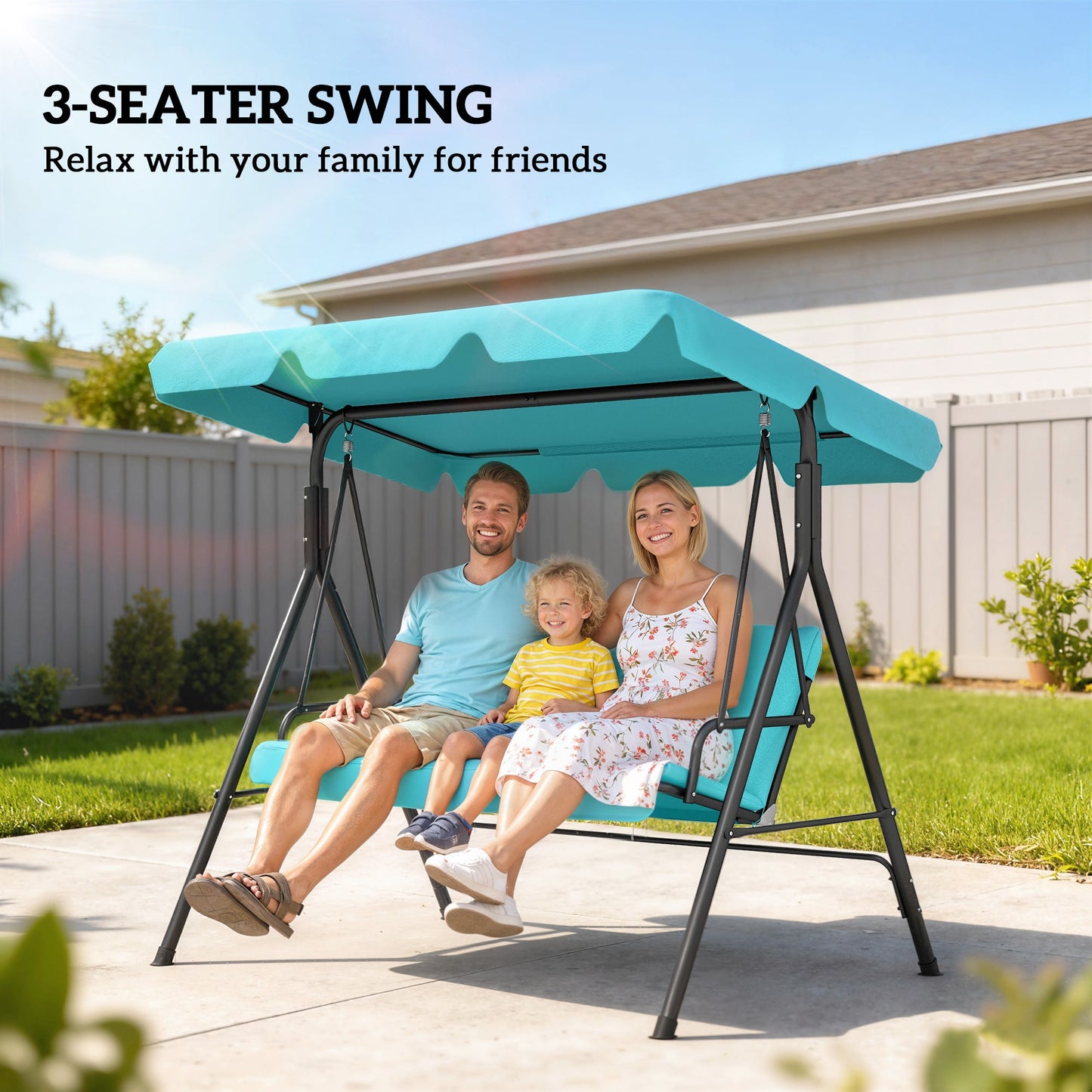 Outsunny Three-Seater Garden Swing Chair, with Adjustable Canopy - Blue