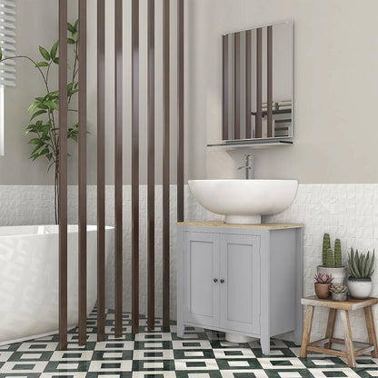kleankin Under Sink Cabinet, Bathroom Sink Cabinet with 2 Doors, Pedestal Under Sink Design, Freestanding Bathroom Cupboard with Adjustable Shelf, Grey