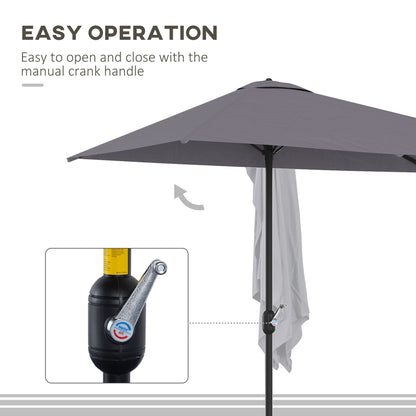 Outsunny Balcony Half Parasol Semi Round Umbrella Patio Crank Handle (2.3 m, Grey)- NO BASE INCLUDED