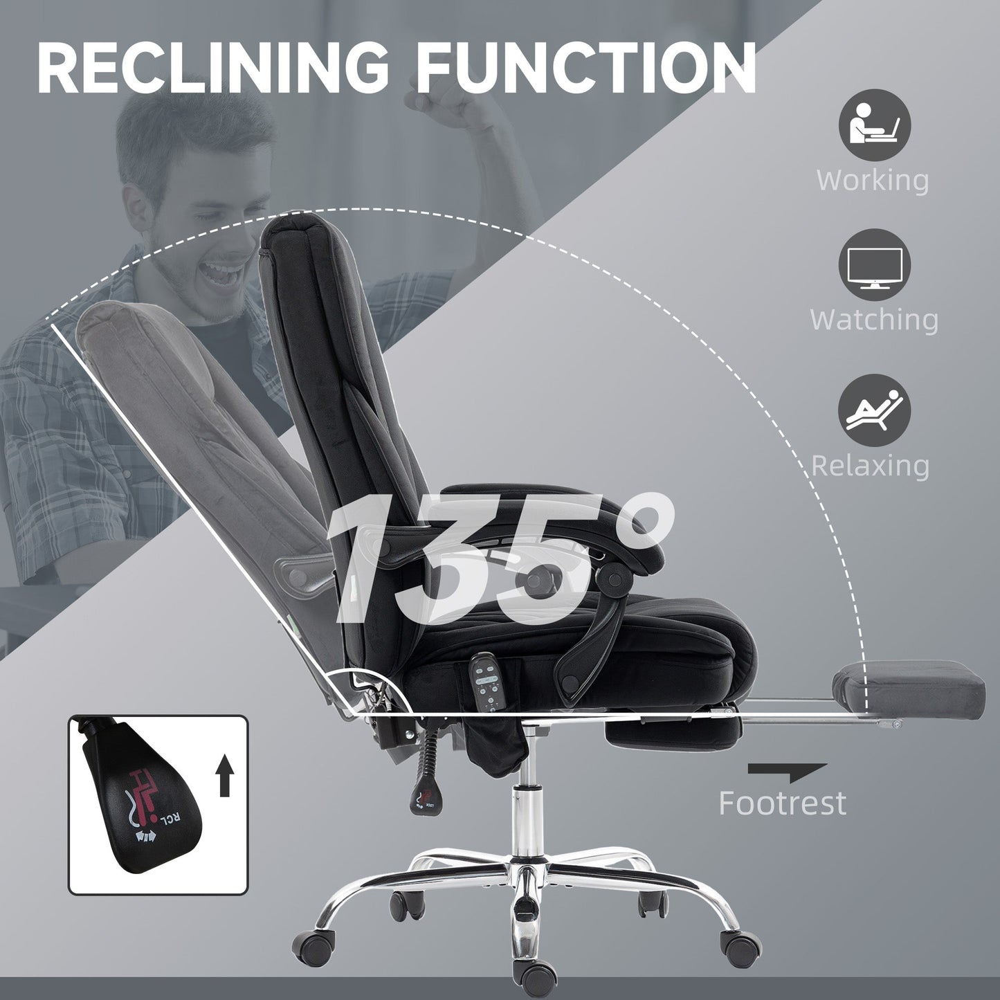 Vinsetto Massage Office Chair, Heated Reclining Computer Chair with Adjustable Height and Footrest, Black
