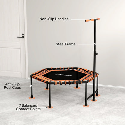 SPORTNOW 45" Rebounder Trampoline for Adults, Quiet Bungee Rebounder with LED Lights and Adjustable Handle, Orange
