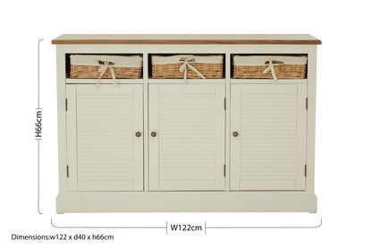 Dorset Cream 3 Door Sideboard with Rattan Baskets