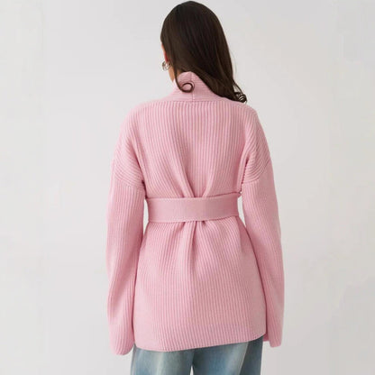 Women's Knitted Sweater Top Coat Lace-up Cardigan