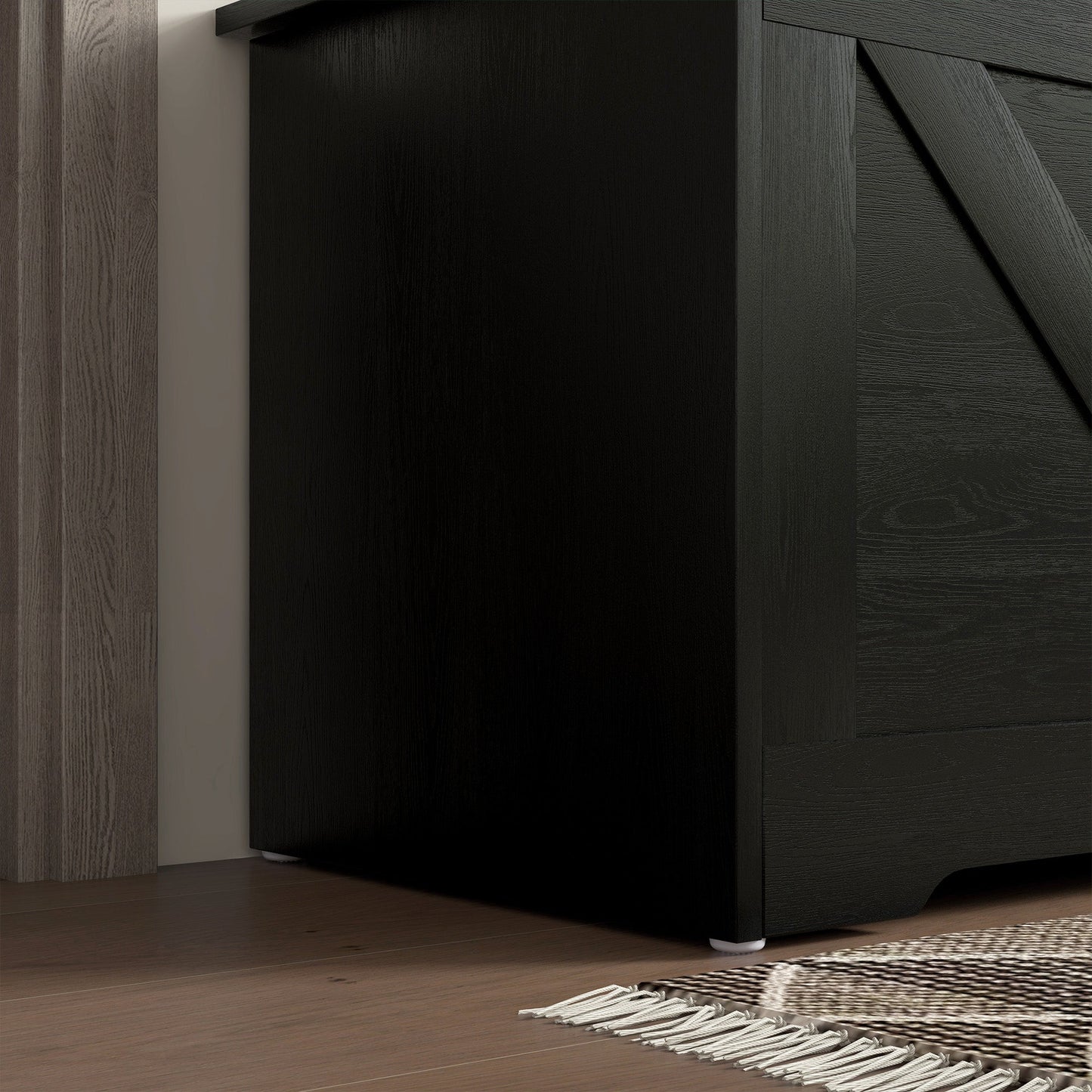HOMCOM 100L Home Storage Box, with Safety Hinges - Black Wood-Effect
