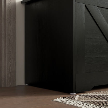 HOMCOM 100L Home Storage Box, with Safety Hinges - Black Wood-Effect