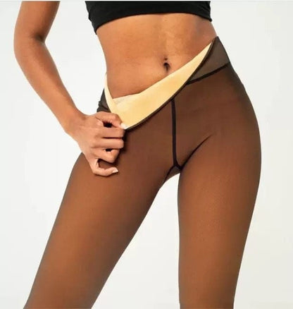 One-line True See-through Leggings Fleece-lined Warm Women's Outer Wear Pantyhose