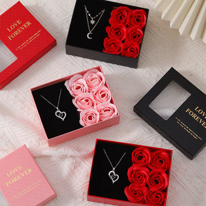 Valentine's Day Gift Ring Necklace Rose Jewelry Box