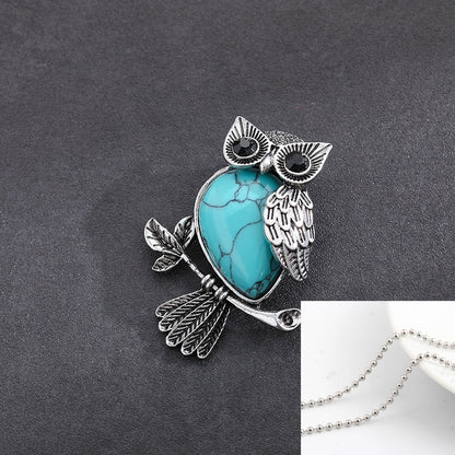 Natural Stone Crystal Pendant Owl Pendant Alloy Accessories Necklace