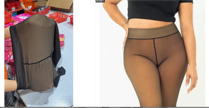 One-line True See-through Leggings Fleece-lined Warm Women's Outer Wear Pantyhose