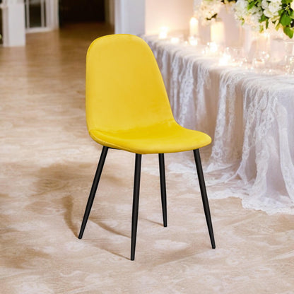 AcaciaHome Modern & Stylish Velvet Cushion Padded Metal Legs Dining Chairs - Ergonomic Design Comfortable Chairs Perfect for Kitchen, Dining, Living Room, and etc. (Yellow)