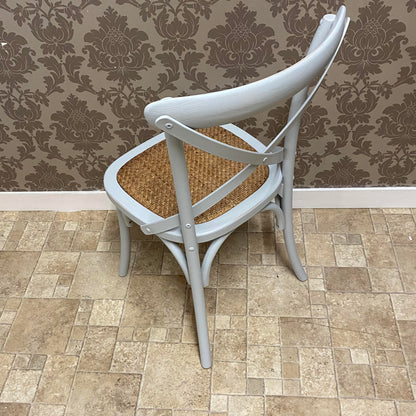 AcaciaHome Modern & Stylish Hand Finished Cross Back Oak Wooden Cafe Chair - Exclusive Rattan Seat Comfortable Office Furniture Collections for Home, Dining, Cafe, and Office Seating (Grey)