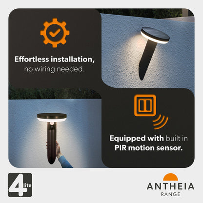 4lite Antheia Solar Slanted IP54 Die-Cast Aluminium LED Outdoor Wall Light with Built in PIR Motion Sensor