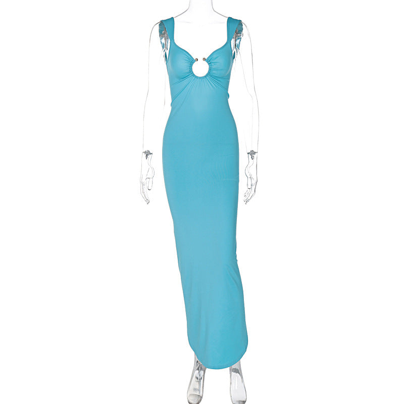 Sexy V-neck Backless Slit Slim Fit Dress