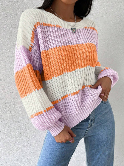 Autumn And Winter Long Sleeve Pullover Contrast Color Casual
