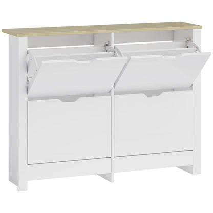 HOMCOM Slim Shoe Cabinet, Narrow Shoe Cupboard with 4 Flip Drawers, Adjustable Shelves for 16 Pairs of Shoes, White
