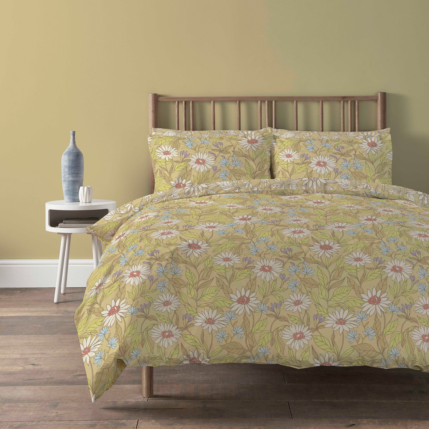 Elinor Ochre Duvet Cover Set Super Soft Floral Printed Bedding with Pillow Cases Easy Care Bed Linen by OLIVIA ROCCO