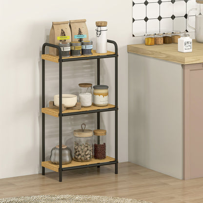 HOMCOM 3-Tier Bamboo Bathroom Storage Shelf, Freestanding Narrow Shelving Unit with Slatted Shelves for Kitchen Bathroom Living Room, 41.5 x 21.5 x 77.5 cm, Natural and Black