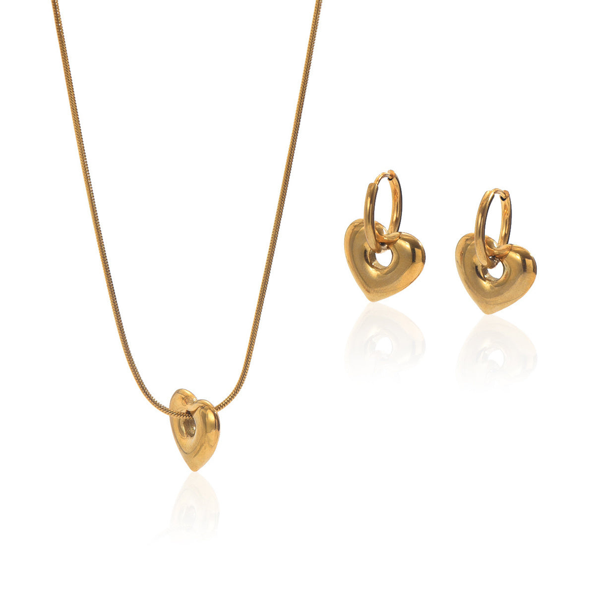 Lxalry 18K Gold Plated Hollow Heart Jewelry Set Mirror Polish Hypoallergenic Neckla