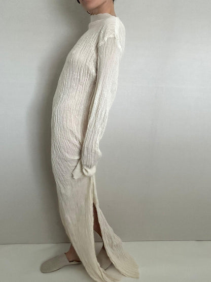 Solid Color Long Sleeve Slit Maxi Dress