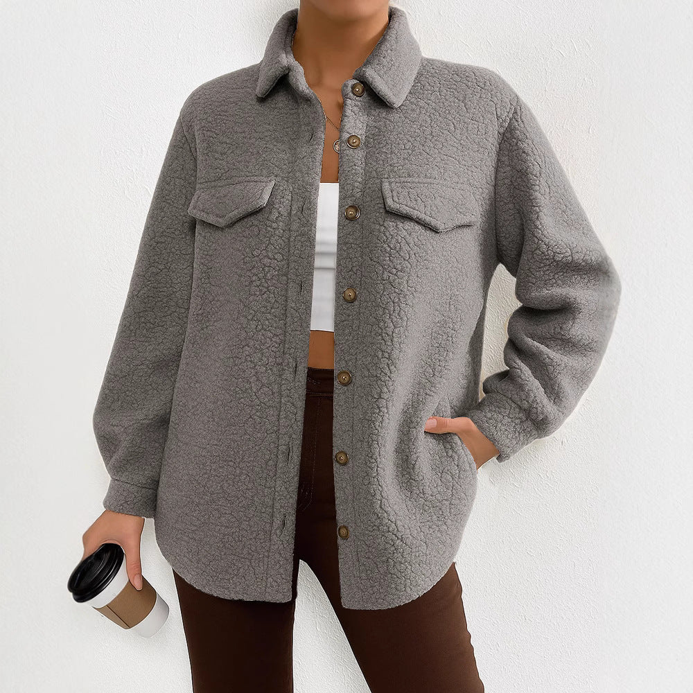 Women's Long Sleeve Lapel Fleece Coat Overcoat