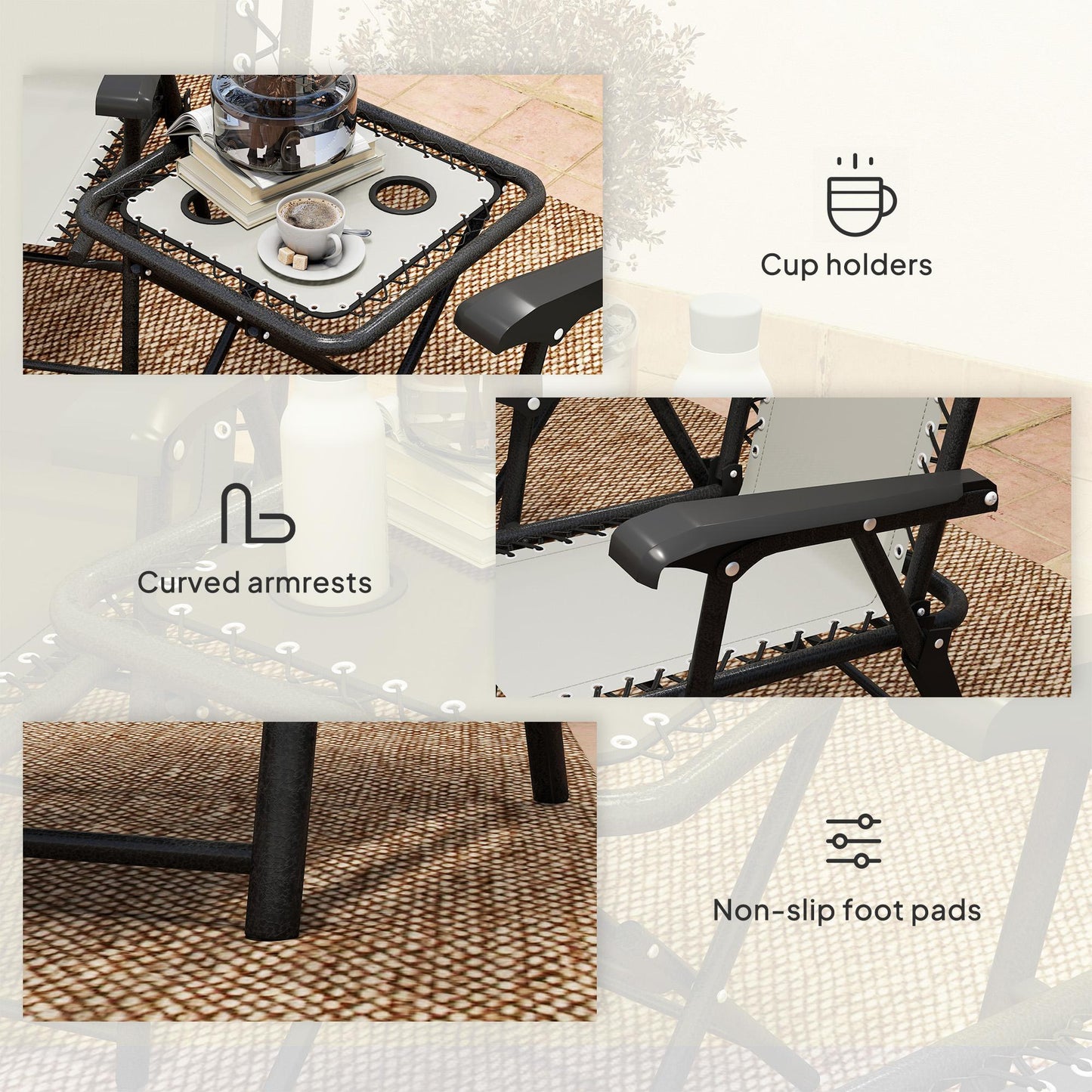 Outsunny Three-Piece Garden Table and Chair Set - Cream White