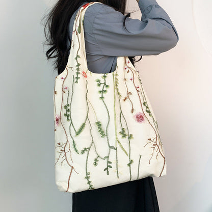 Embroidered Canvas Holiday Shopping Bag Schoolbag