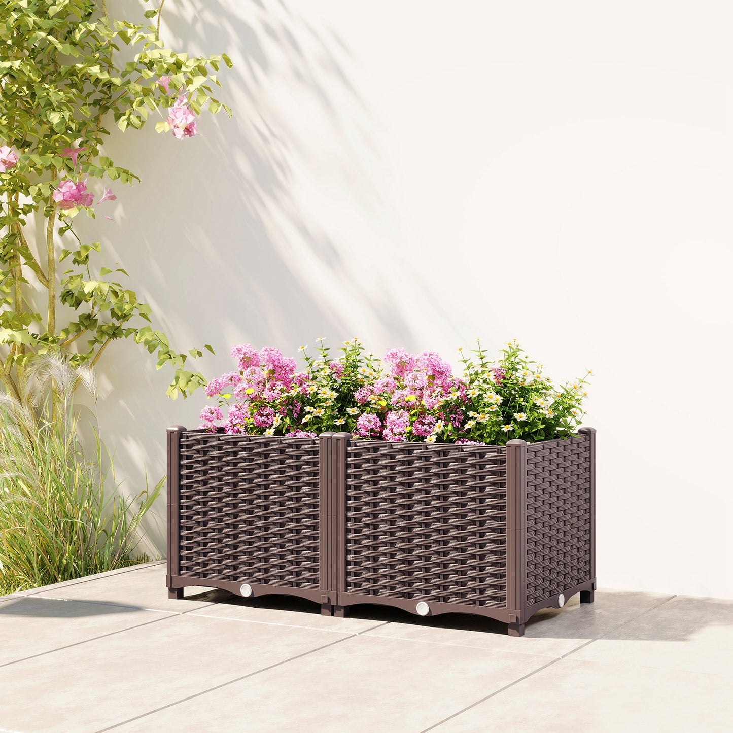 Outsunny Plastic Raised Garden Bed with Legs, Self Watering Elevated Planter Boxes with Drainage Holes and Plugs
