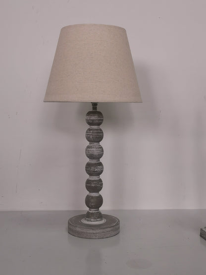 AcaciaHome Modern Tall Wooden Washed Table Lamp - Traditional Shabby Chic Design with Taupe Linen Shade, Wood Effect Finish for Living Rooms, Bedrooms, or Hallways Decor (42cm Dark Grey with Shade)